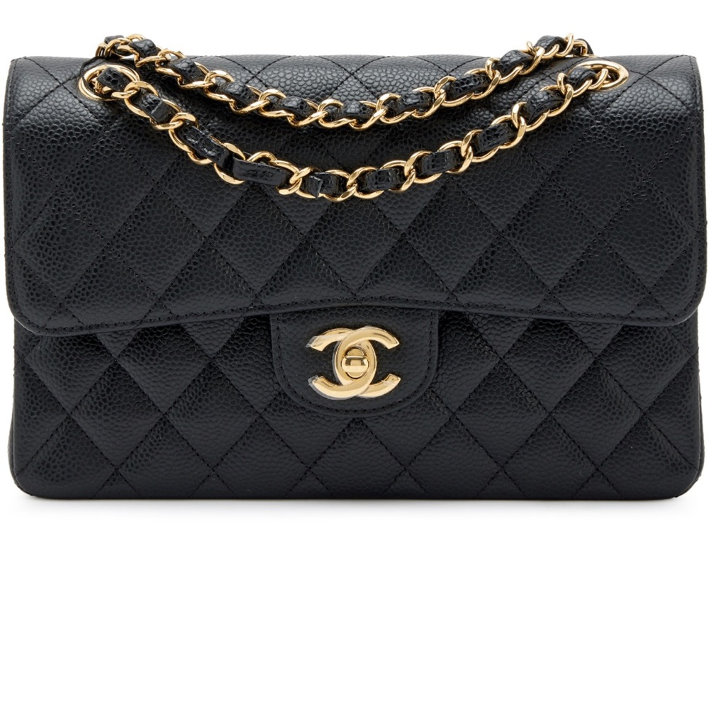 CHANEL Black Quilted Shoulder Bag with Gold Chain